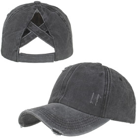 TOPTIE Criss Cross Distressed Ponytail Baseball Cap for Women, Washed Messy High Bun Ponytail Hat