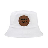 TOPTIE Custom Tan Round Leather Patch Bucket Sun Hat Summer Outdoor UV Sun Protection Hat