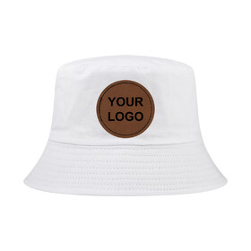 TOPTIE Custom Tan Round Leather Patch Bucket Sun Hat Summer Outdoor UV Sun Protection Hat