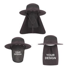 TOPTIE Custom Wide Brim Mesh Bucket Sun Hat Adjustable Neck&Face Flap Cap Fishing Boonie Hat w/ Face Cover
