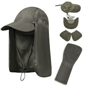 TOPTIE Unisex Folding Sun Hat with Removable Neck Flap & Face Mask, Quick-Dry Flap Cap for Men Women