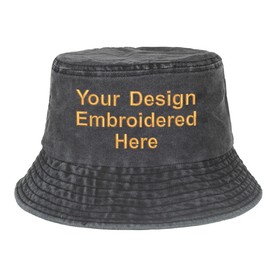 TOPTIE Custom Embroidery Washed Cotton Bucket Hat Packable Vintage Sun Hat UV Protection Outdoor Cap