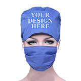 Custom Printing Adjustable Tie Back Scrub Cap, Working Cap Chemo Hat with Sweatband and Free Reusable Cotton Mask