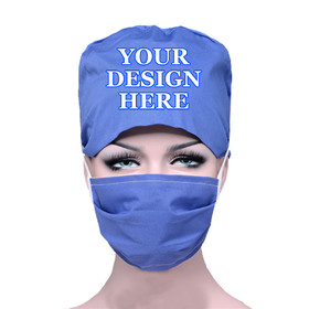 TOPTIE Custom Printing Scrub Cap with Sweatband and Free Reusable Cotton Mask, Cotton Working Cap Mask Set
