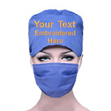 Custom Embroidery Adjustable Tie Back Scrub Cap, Working Cap Chemo Hat with Sweatband and Free Reusable Cotton Mask