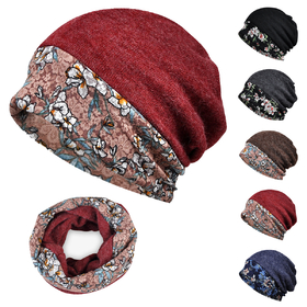 TOPTIE 2 in 1 Lace Knit Baggy Slouchy Beanie Scarf  Hat Skull Cap with Floral Lace