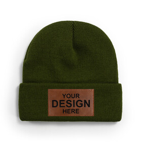 TOPTIE Custom Tan Rectangle Leather Patch Beanie