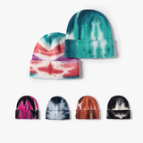 TOPTIE Winter Tie Dye Beanie Hat for Men Women Stretchy Rib Knit Beanie Warm & Cozy Fold-up Cuff Unisex