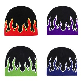 TOPTIE Fire Flame Casual Knitted Beanie Hats Cold Weather Knitted Skull Hats for Men Women