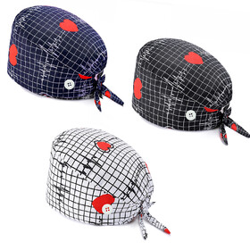 TOPTIE Gourd-Shaped Working Cap with Buttons Adjustable Scrub Cap with Sweatband Tie Back Hats Suitable for Men and Women