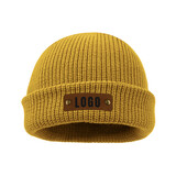 TOPTIE Beanie with Custom Leather Patch 80g Ribbed Knit Winter Cuffed Fisherman Adult Knit Hats