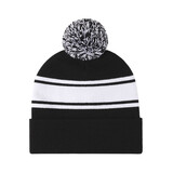 TOPTIE Striped Cuffed Beanie with Pom Pom Unisex Winter & Sports Hat