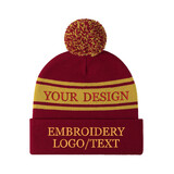 TOPTIE Custom Embroidery Striped Cuffed Beanie with Pom Pom Unisex Winter & Sports Hat
