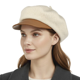 TOPTIE Vintage Newsboy Cap Faux Leather Brim & Wool Beret Adjustable Fit for Men & Women