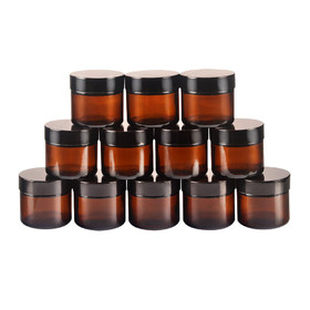Muka 100g PET Amber Round Jars with White Inner Liners and black Lids
