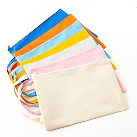 Muka A4 Canvas Zipper File Bag Large Capacity Student Handbag Document Organizer for Office and School White