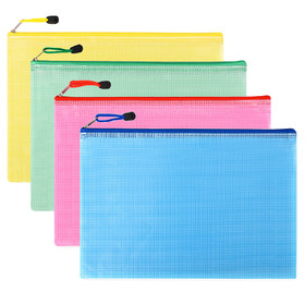 MUKA A4/A6 Mesh Zipper Pouch Document Bag, Waterproof Zip File Folders for School Office Supplies