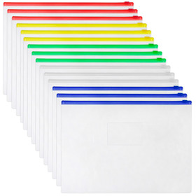 Aspire Plastic Clear Poly Zip Envelope File Folder Bags A4, Letter Size, Assorted Color