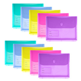 Muka 10 Pack Plastic Waterproof Envelope File Document Bag with Label Pocket, Hook & Loop Closure, Letter Size