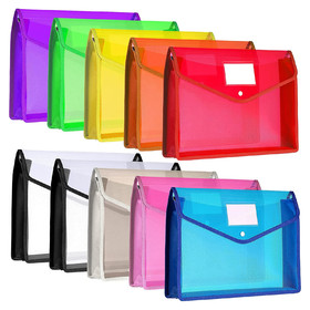 Muka 10 Pack Expanding Assorted Color Waterproof File Wallet Plastic Document Bag with Label Pocket, A4/Letter Size