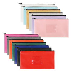 Aspire A6 PU Money Pouch Zipper Bank Bags, Waterproof Leather Cash and Coin Pouch Deposit Envelopes with Framed ID Clear Window