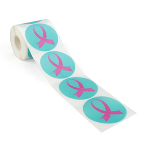 Pink Ribbon Breast Cancer Awareness Sticker, Blue, 250PCS/Roll, 2.5"Dia - In Stock