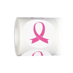 Breast Cancer Awareness Sticker - Pink Ribbon Stickers, Standard Permanent Adhesive, 250PCS per Roll, 2"Dia - Wholesale