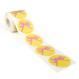 250 PCS Breast Cancer Awareness Sticker Roll - Pink Bow Stickers, Gold Background, 2"Dia - In Stock, Price/Roll