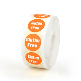 Gluten Free Round Label 1.5" - 500 Labels per Roll, Orange