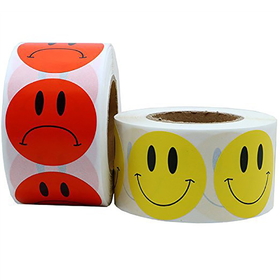 Muka 500 PCS 1" Smiley Face Stickers, Red Sad Label