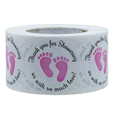 Officeship 500 PCS 1 Inch Baby Shower Stickers, Thank You for Showering Us with So Much Love Foot Print Labels