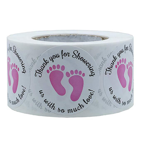 Muka 500 PCS 1 Inch Baby Shower Stickers, Thank You for Showering Us with So Much Love Foot Print Labels
