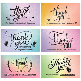 Muka 50 PCS Thank You Cards, Mini 6 Styles Thank You for Supporting Cards Notes Shopping Holographic Thanks Greeting Cards for Retail Store, 2" x 3.6"