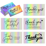 Muka 50 PCS Thank You Cards, Mini 6 Styles Laser Thank You for Supporting Cards Notes Shopping Holographic Thanks Greeting Cards for Retail Store, 2