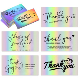 Muka 50 PCS Thank You Cards, Mini 6 Styles Laser Thank You for Supporting Cards Notes Shopping Holographic Thanks Greeting Cards for Retail Store, 2" x 3.6"