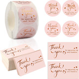 Muka Pink Thank You Cards, Pink Thank You for Supporting Sticker Greeting Cards for Retail Store