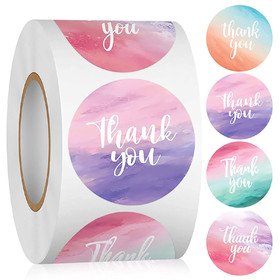 Muka 500 PCS Watercolor Thank You Stickers Roll 1.5 Inch, 4 Different Gradient Rainbow Design for Small Business Owners Package Envelope Seals