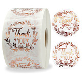Muka 500 PCS Rose Gold Wreath Thank You Stickers Roll 1.5 Inch Two Styles Rose Gold Floral Sticker for Festival Cards, Wedding Gift Seasonal Sets & Seals