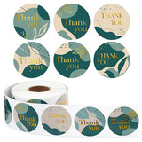 Muka 500 PCS Green Thank You Stickers 1.5 Inch for Baking Packaging, Round Golden Greenery for Small Business Owners Package Envelope Seals