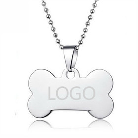 Custom Stainless Bone Shaped Dog Tag with Ball Chain, Laser Engraved