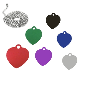 Custom Heart Shaped Dog Tag with Ball Chain, Laser Engraved