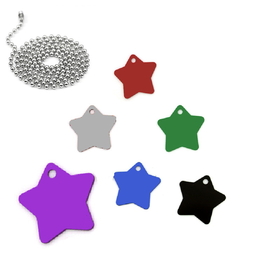 Custom Aluminum Star Shaped ID Tags with Ball Chain, Laser Engraved