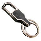 Custom Leatherette Metal Key Chain w/ 2 Shiny Nickel Finish Rings, Hot Stamping or Embossing