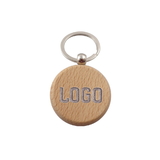 Custom Round Beech Wood Key Fob w/ Ring, 1-1/2