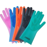 Custom Reusable Silicone Scrubber Cleaning Gloves, for Household, Dish Washing, Pet Care, 14