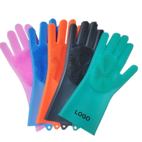 Aspire Custom Reusable Silicone Scrubber Cleaning Gloves, for Household, Dish Washing, Pet Care, 14" L x 6.5" W, Screen Printed