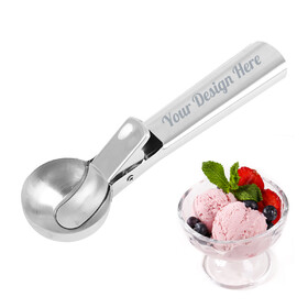 Aspire Custom Solid Stainless Steel Ice Cream Scoop with Easy Trigger, Cookie Dough and Watermelon Scoop, Laser Engraved