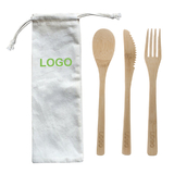 Custom Eco-friendly Reusable Bamboo Utensil Set, Bamboo Fork Knife and Spoon with Pouch, 7.9