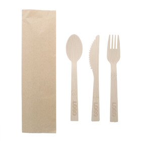 Aspire Custom Disposable Bamboo Utensil Cutlery Set, Bamboo Fork Knife and Spoon with Kraft Paper Bag, 6.9"L, Laser Engraved