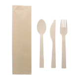 Blank Disposable Bamboo Utensils Set W/ Kraft Paper Bag
